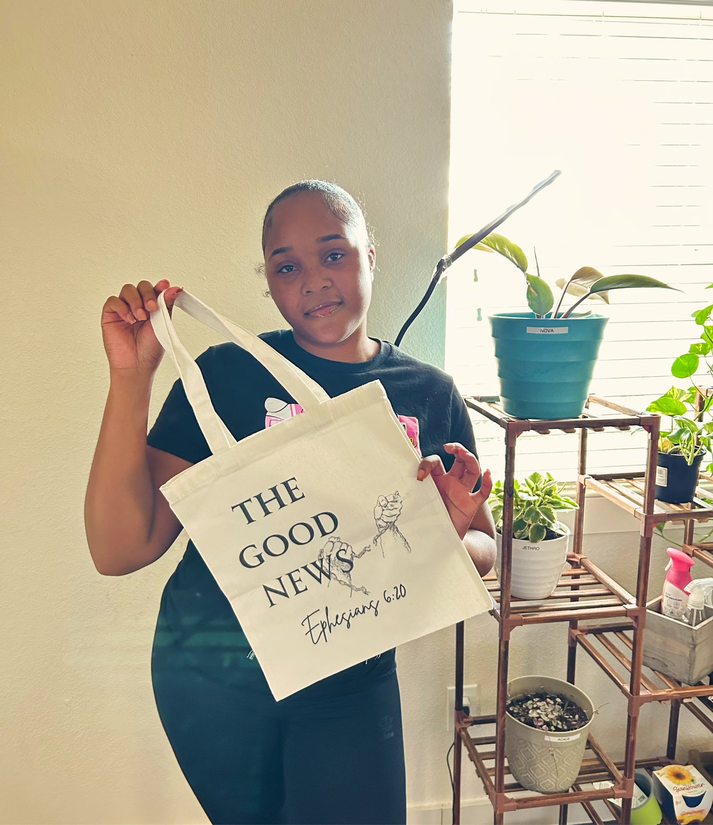 “THE GOOD NEWS” canvas tote bag