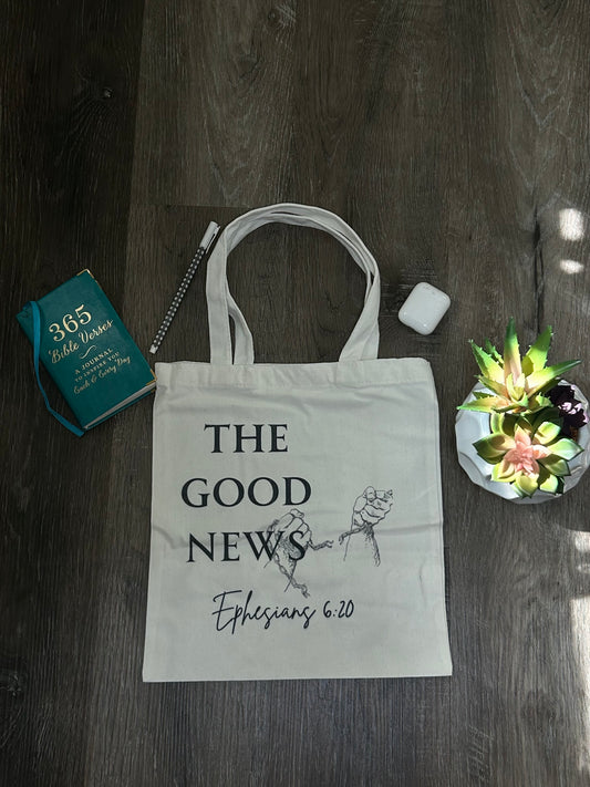 “THE GOOD NEWS” canvas tote bag