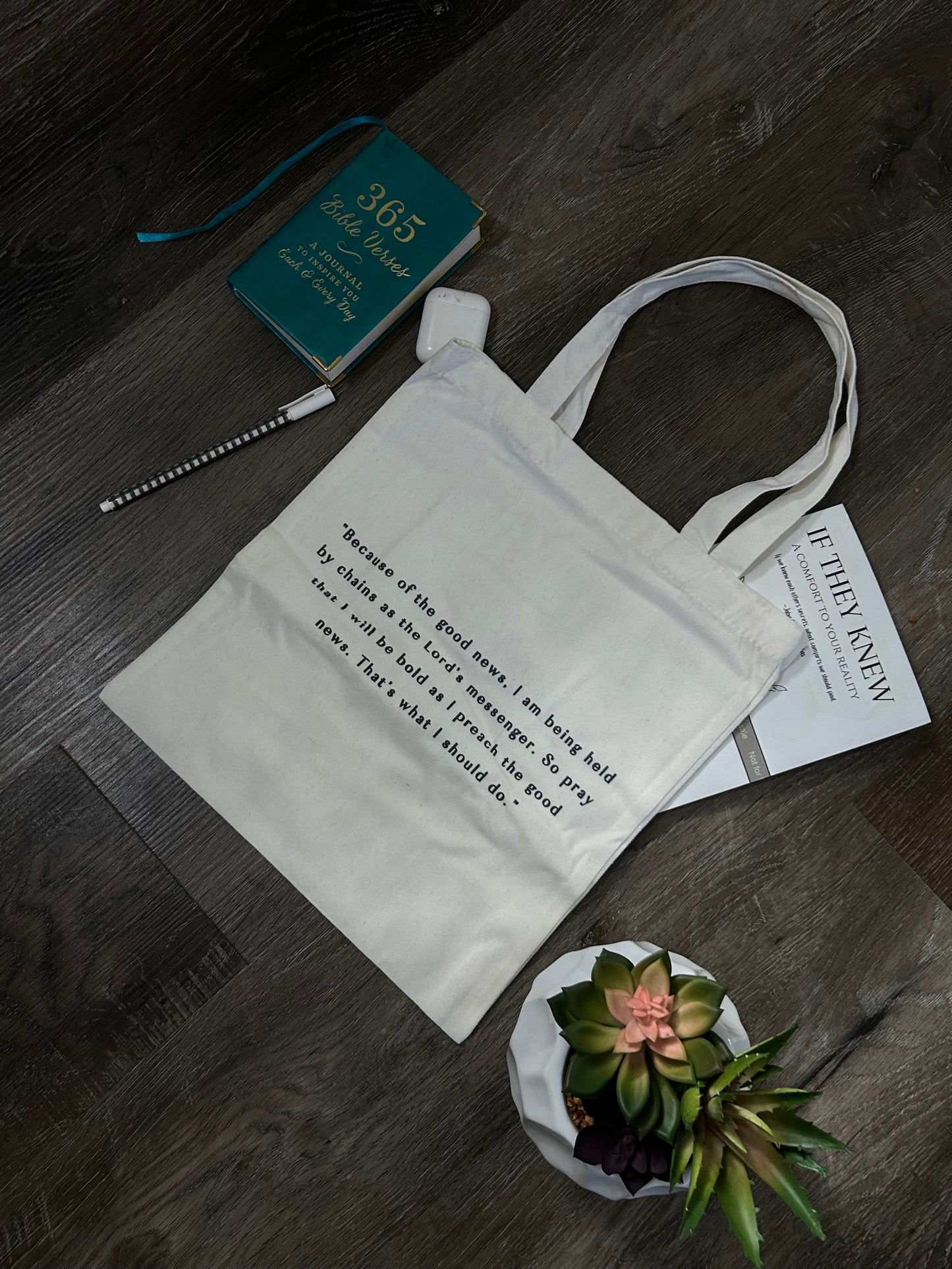 “THE GOOD NEWS” canvas tote bag